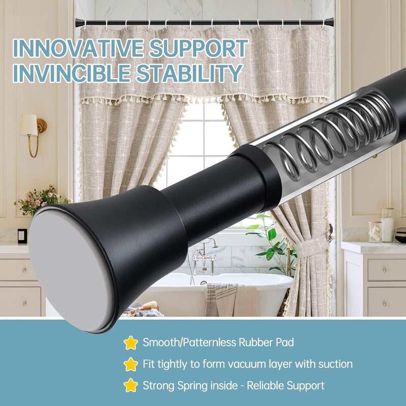 eboatop Black Shower Curtain Rod - Tension Curtain Rod Adjustable 32 to 62 inch Spring Tension Shower Rod No Drilling Non Slip, Matte Black - Image 4